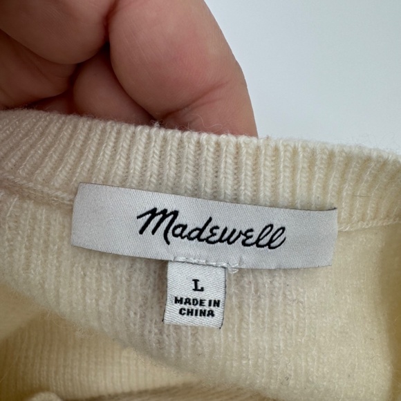 Madewell Sweater Women Large Cream V-Neck Wool Alpaca Slouchy Pullover Preppy - Picture 5 of 8